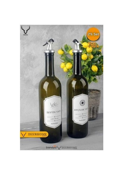 2’li Amber 750 ml Zeytinyağı-Ayçiçek Yağı Yağdanlık