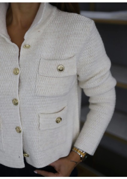 Ekru Gold Düğmeli Cep Detay Hırka fırsatları