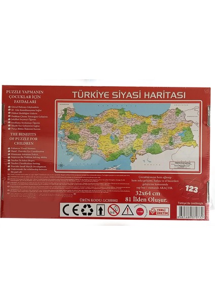 123 Parça Türkiye Siyasi Haritası Kutulu Puzzle fiyatları