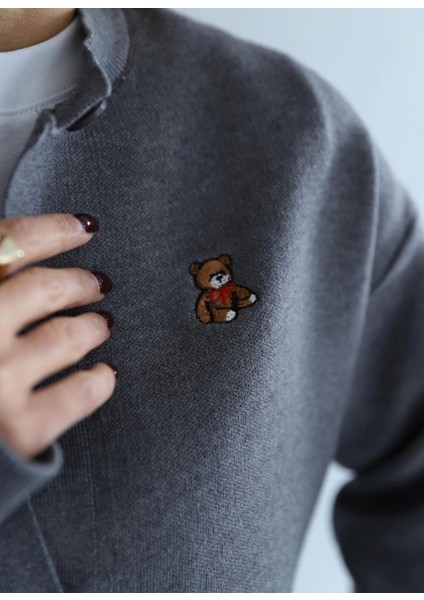 Gri Teddy Detay Hırka