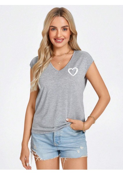 Tiny Heart Baskılı Kadın Oversize Salas T-Shirt Boyfriend indirimleri