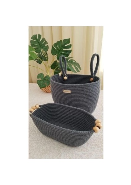 2’li Banyo Mutfak Düzenleyici Boncuklu Sepet, Asılabilir Sepet , Ekmek Sepeti, Hasır Sepet