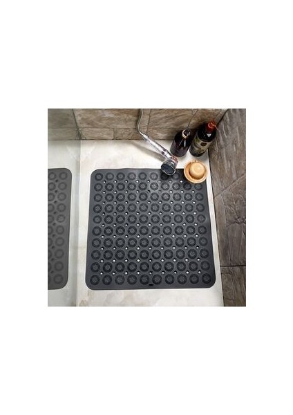Kare Masajlı Silikon Banyo & Duş Kaydırmazı Banyo Paspası 54X54 Antrasit Renk