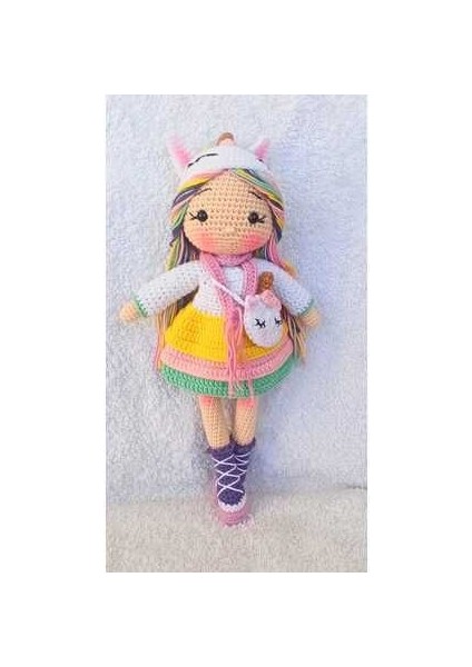 Unicorn Kostümlü Kız Amigurumi Örgü Oyuncak