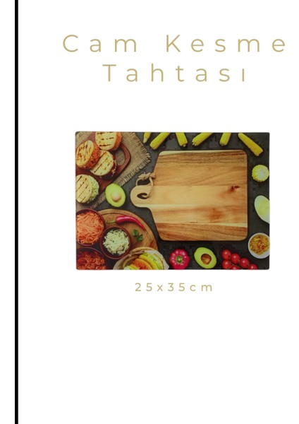 Cam Kesme Tahtası* Mutfak Tahtası Kare 25X35CM Tapas Görünümlü