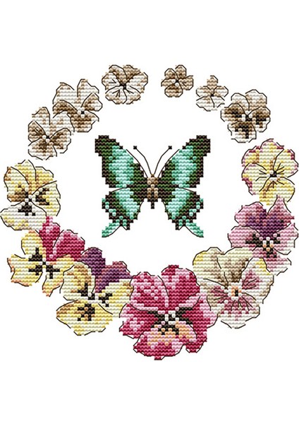 Silhouette Yetişkinler Için Başlangıç Çocuklar Için Damgalı Kitleri 11CT Dıy El Yapımı Nakış Iğne Seti-Kelebek Çelenk 33X32 cm (Yurt Dışından)