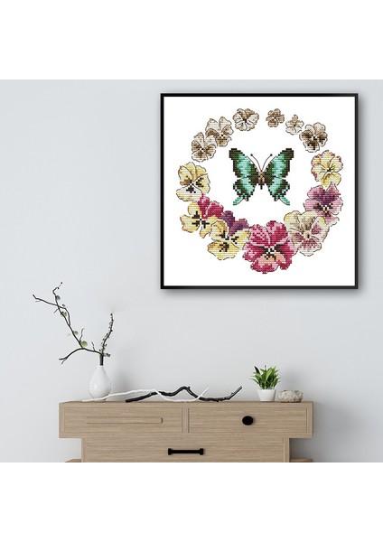 Silhouette Yetişkinler Için Başlangıç Çocuklar Için Damgalı Kitleri 11CT Dıy El Yapımı Nakış Iğne Seti-Kelebek Çelenk 33X32 cm (Yurt Dışından)