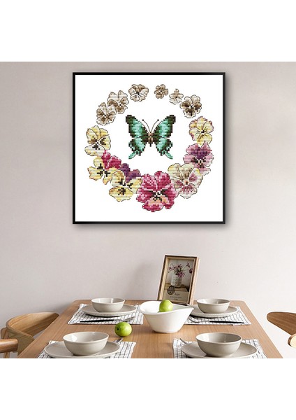 Silhouette Yetişkinler Için Başlangıç Çocuklar Için Damgalı Kitleri 11CT Dıy El Yapımı Nakış Iğne Seti-Kelebek Çelenk 33X32 cm (Yurt Dışından)