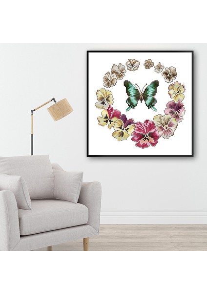 Silhouette Yetişkinler Için Başlangıç Çocuklar Için Damgalı Kitleri 11CT Dıy El Yapımı Nakış Iğne Seti-Kelebek Çelenk 33X32 cm (Yurt Dışından)