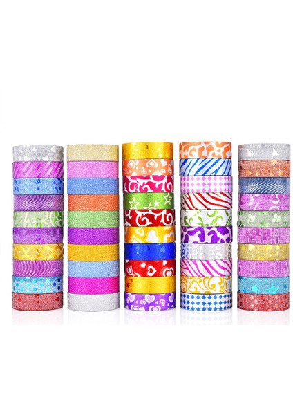 Silhouette 50 Rulo Glitter Washi Bant Seti, El Sanatları Için Dekoratif Yapışkanlı Maskeleme Bandı, Scrapbooking Malzemeleri, Dıy, Paketleme (Yurt Dışından)