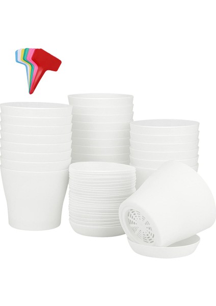 Silhouette 24PCS 4 Inç Saksı Tabakları Saksılar Fidanlık Saksıları ve Açık Kapalı Bitkiler Için 24 Etiket Beyaz (Yurt Dışından)