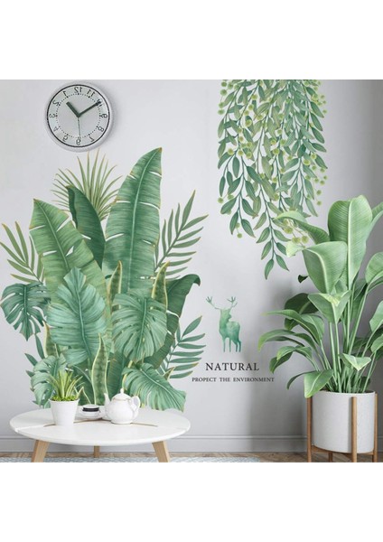 Silhouette Dıy Duvar Sticker, Yeşil Bitki Yaprakları Kaplumbağa Yaprağı Duvar Sticker Oturma Odası Koridor Buzdolabı Için Duvar Dekorasyonu (Yurt Dışından) modelleri