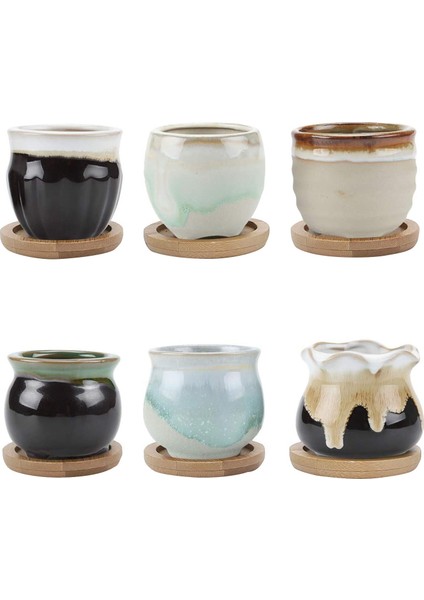 Silhouette Bambu Tepsili Küçük Seramik Etli Saksı Saksıları 6'lı Set, Sarkma Sırlı Porselen El Sanatları Anneye Olarak En Iyisi (Yurt Dışından)
