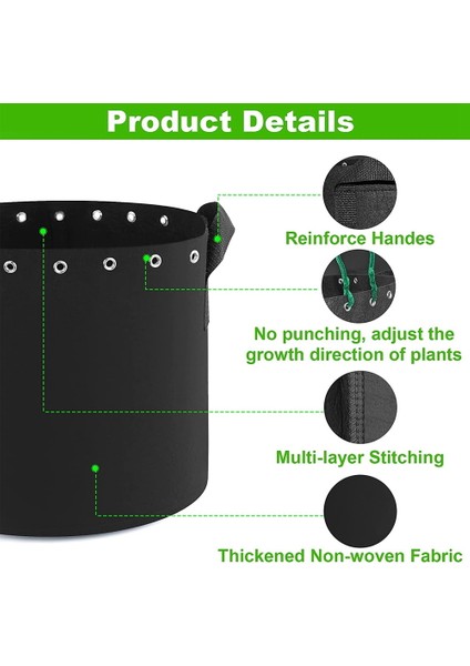 Silhouette Galonluk Bitki Yetiştirme Torbaları 5'li Delikli Paketler, Kulplu Dokumasız Havalandırma Kumaş Saksılar - Güçlendirilmiş Ağırlık Kapasitesi (Yurt Dışından) fiyatları