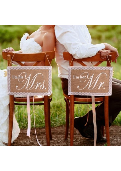 Silhouette Bay ve Bayan Düğün Sandalye Işareti Rustik Çuval Bezi Dantel Sandalye Banner Seti Düğün Parti Malzemeleri Için Dıy Sandalye Dekorasyon (Yurt Dışından) fiyatları
