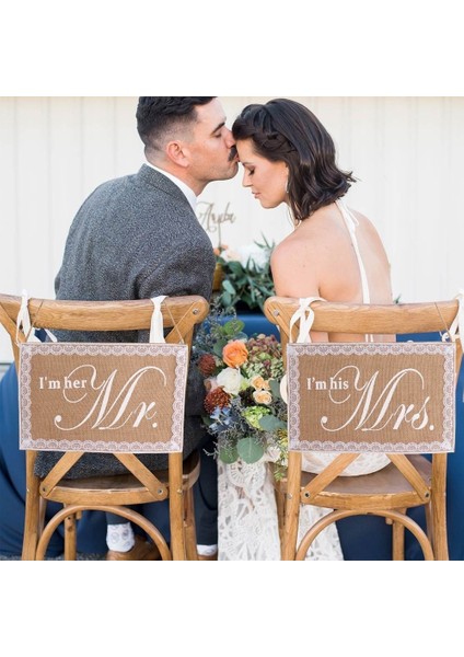 Silhouette Bay ve Bayan Düğün Sandalye Işareti Rustik Çuval Bezi Dantel Sandalye Banner Seti Düğün Parti Malzemeleri Için Dıy Sandalye Dekorasyon (Yurt Dışından) modelleri