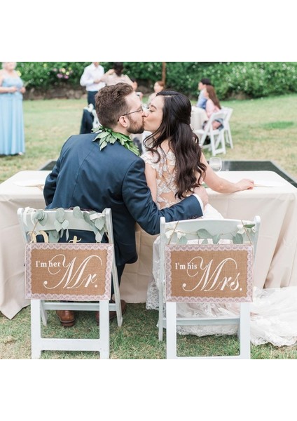 Silhouette Bay ve Bayan Düğün Sandalye Işareti Rustik Çuval Bezi Dantel Sandalye Banner Seti Düğün Parti Malzemeleri Için Dıy Sandalye Dekorasyon (Yurt Dışından) fırsatları