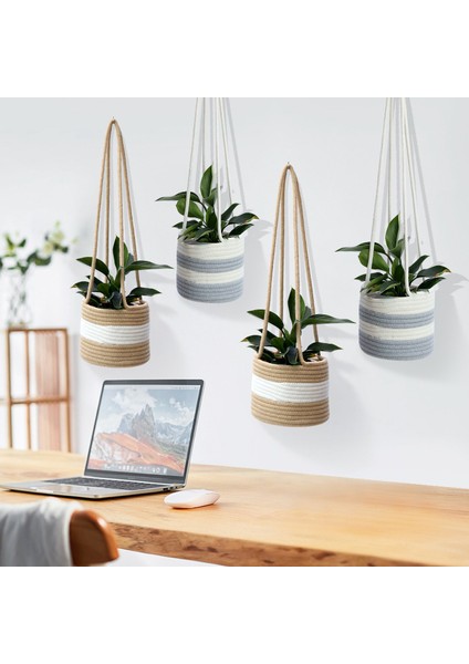 Silhouette 3 Paket Asılı Ekici Dokuma Bitki Sepeti Kapalı 7 Inç Saksı Makrome Bitki Askıları Depolama Organizatör Dekor (Yurt Dışından) fırsatları
