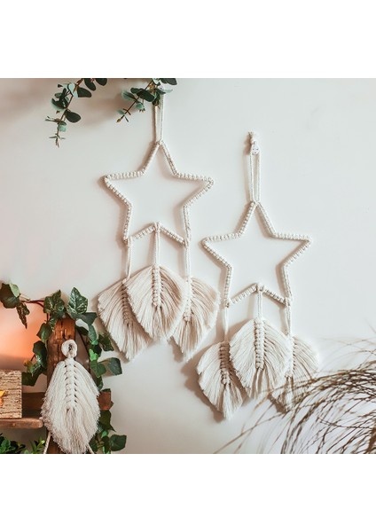 Silhouette 2 Adet Makrome Duvar Asılı Tüy Boho Chic El Yapımı Dokuma Yaprak Püsküller Dekorasyon Daire Duvar Dekor Sanat (Yurt Dışından) fırsatları