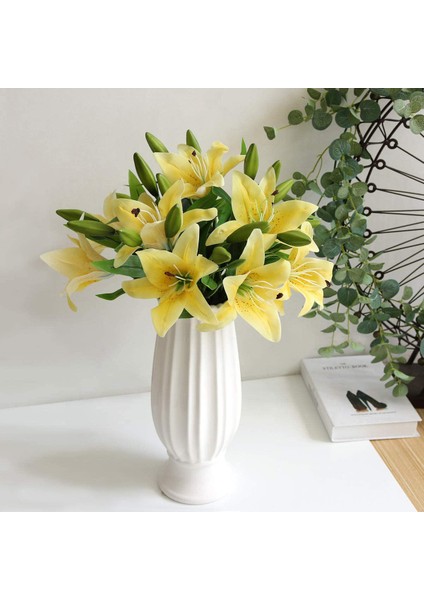 Silhouette Adet Yapay Zambak Çiçekleri Gerçek Iletişim Sahte Zambak Buketi Ev Düğün Çiçek Dekor Için Sarı (Yurt Dışından) modelleri