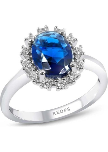 Çerçevesi Taşlı Oval Safir Yüzük
