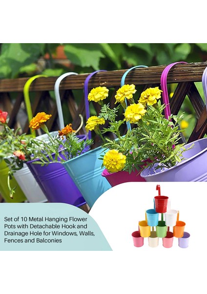 Silhouette Pencereler, Duvarlar, Çitler ve Balkonlar Için Çıkarılabilir Kancalı ve Drenaj Delikli 10'lu Metal Asılı Saksı Seti (Yurt Dışından) fiyatları