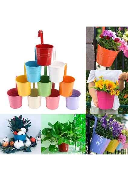Silhouette Pencereler, Duvarlar, Çitler ve Balkonlar Için Çıkarılabilir Kancalı ve Drenaj Delikli 10'lu Metal Asılı Saksı Seti (Yurt Dışından) fırsatları