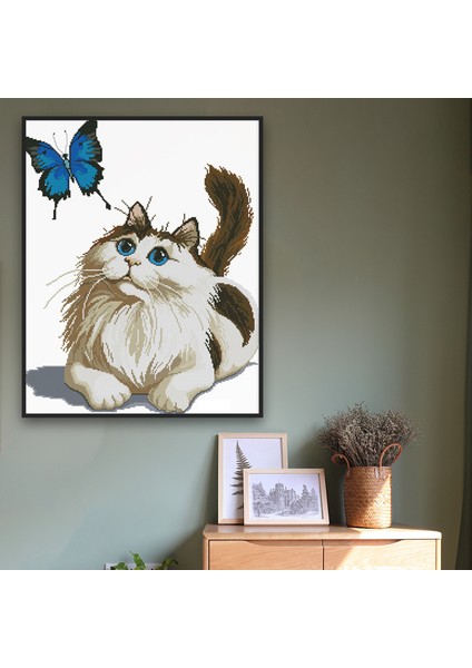 Silhouette Sayılan Kitler Damgalı - Dikiş Deseni 14CT Kumaş Nakış Iğne Seti (Kedi ve Kelebek) (Yurt Dışından) modelleri