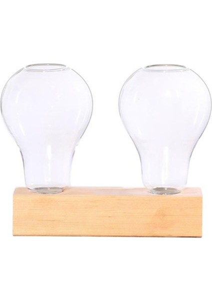 Silhouette Kristal Cam Ekici Ahşap Stand Topraksız Bitkiler Ampul Masaüstü Teraryum Çiçek Vazo Ev Ofis Dekor-B (Yurt Dışından)
