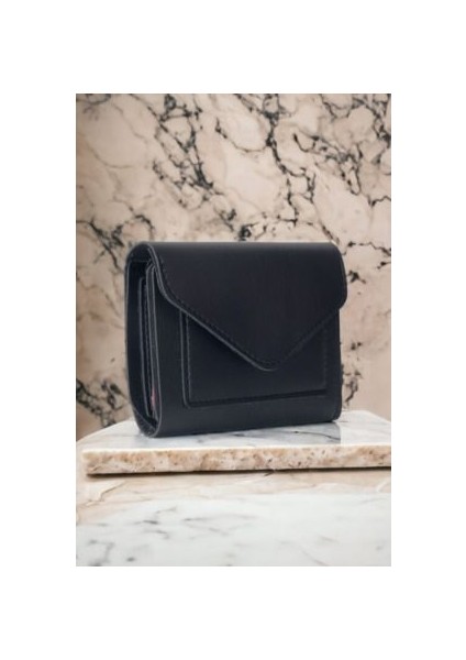 Kadın Yumuşak Derili Çıtçıtlı ve Fermuarlı Şık Siyah Cüzdan Kartlık Aksesuar