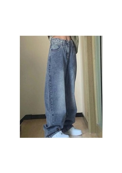 Kadın Y2K Baggy Geniş Paça Jean Pantolon Mavi Yıkamalı Renk Desenli Günlük Stil modelleri