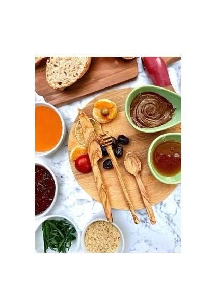 Doğal Zeytin Ağacından Yapılma Ahşap Mama Tatlı Kaşık ve Sunum Servis Bıçak Seti