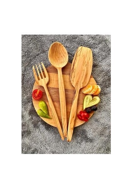 Ahşap 3 Parça Zeytin Ağacı El Işçiliği Sunum ve Yemek Kaşığı ve Seti Tahta Kaşık Mutfak Gereçleri fiyatları