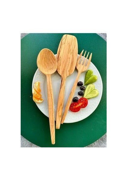 Ahşap 3 Parça Zeytin Ağacı El Işçiliği Sunum ve Yemek Kaşığı ve Seti Tahta Kaşık Mutfak Gereçleri fırsatları