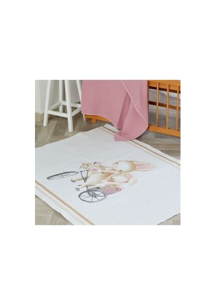 Organik Pamuk Çocuk Oyun Matı - Bisikletli Tavşan Temalı - 120 x 150 cm