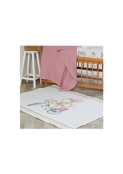Organik Pamuk Çocuk Oyun Matı - Bisikletli Tavşan Temalı - 120 x 150 cm fiyatları