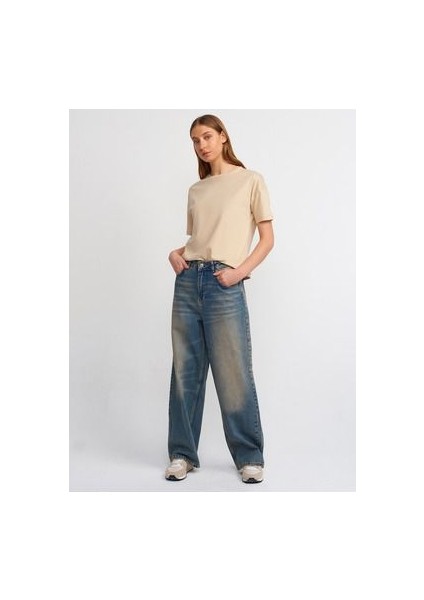 3683 Bisiklet Yaka Basic T-Shirt-A.bej modelleri