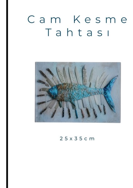 Cam Kesme Tahtası* Mutfak Tahtası Kare 25X35CM Balik Görünümlü