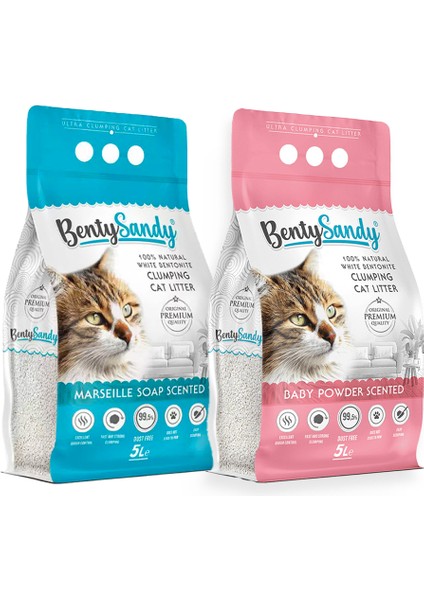 Bebek Pudrası ve Marsilya Sabunu Kokulu Topaklanan Kedi Kumu Seti 5 Lt x 2 Adet
