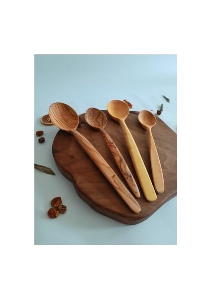 Ahşap Tahta Servis, Sunum Kaşığı - El Yapımı Zeytin, Şimşir Ağacı - 24 cm ve 30 cm