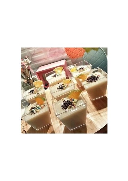 Kübik Prizma Mika Plastik Şeffaf Kapaksız Sunum Kabı 200 cc .10.* Adet Tatlı & Meze ve Salata Kasesi