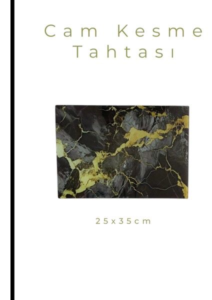 Cam Kesme Tahtası* Mutfak Tahtası Kare 25X35CM Mermer Siyah Altın Görünümlü