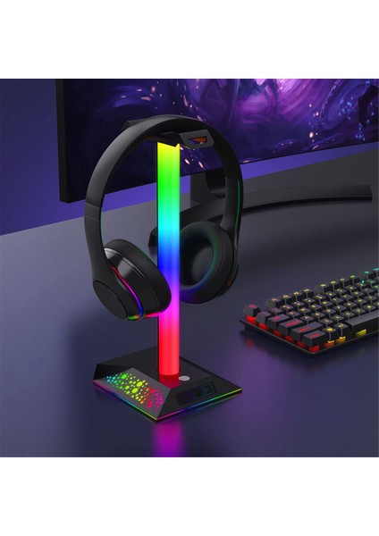 Oyun Kulaklık Standı Rgb Işık Çift USB Bağlantı Noktalı 3.5mm Ses Dokunmatik Kulaklık Standı Işık (Yurt Dışından) modelleri