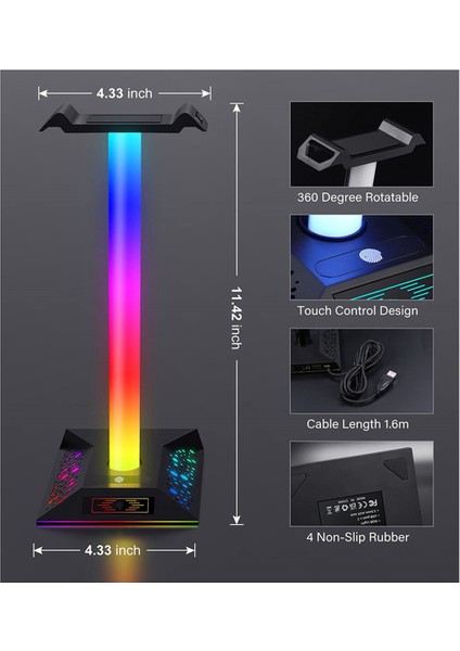 Oyun Kulaklık Standı Rgb Işık Çift USB Bağlantı Noktalı 3.5mm Ses Dokunmatik Kulaklık Standı Işık (Yurt Dışından) indirimleri
