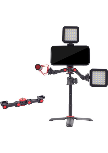 Dönebilen Soğuk Ayakkabı Montaj Adaptörü Telefon Klipsi ile Çift Soğuk Ayakkabı Uzatma Çubuğu Braketi Kameralı Telefon LED Işık (Yurt Dışından) indirimleri