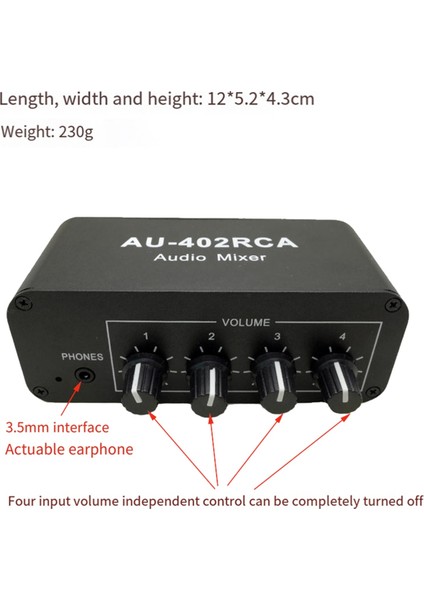 AU-402RCA Stereo Ses Mikseri Çok Kanallı Ses Kaynağı Reverberator Ses Kontrolü 3.5mm Kulaklık Sürücüsü 4 Giriş (Yurt Dışından)