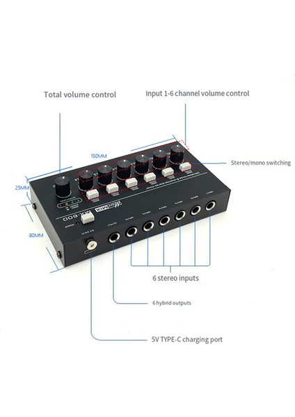 6 Kanal Ultra Düşük Gürültülü Stereo Hat Mikseri Mini Profesyonel Ses Mikseri Güç Kaynağı DC5V Kolay Kullanımlı Ses Mikseri (Yurt Dışından) fiyatları