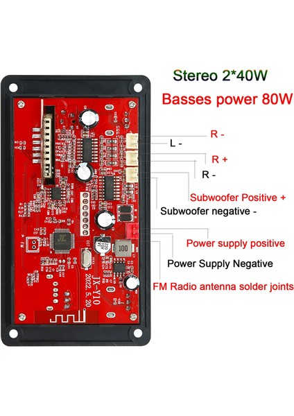 2X40W 80W Amplifikatör Bas Mp3 Çalar Dekoder Kartı Bluetooth Uyumlu 5.0 Araba Fm Radyo Modülü Fm Tf USB Aux Desteği (Yurt Dışından)