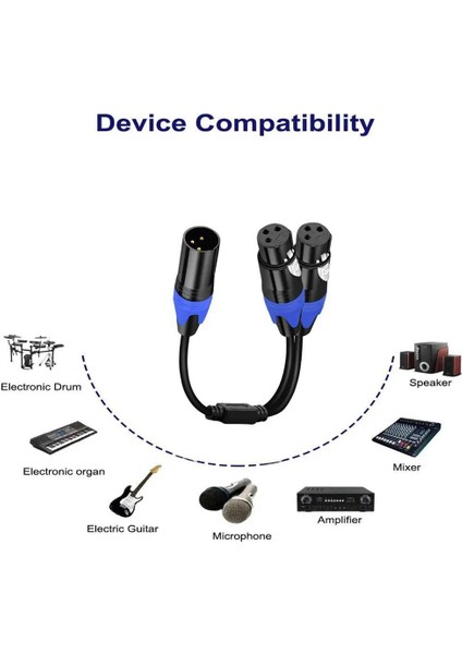 1 Erkek - 2 Kadın Xlr Y Splitter Mikrofon Kablosu, 3pin Xlr Erkek - Çift Xlr Dişi Y-Splitter Dengeli Mikrofon Kabloları (1 Adet) (Yurt Dışından) indirimleri