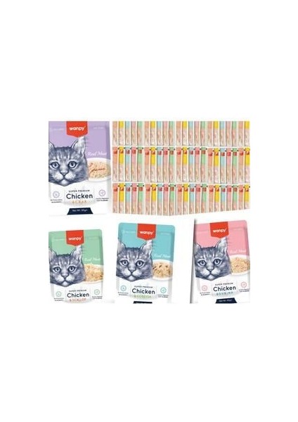 Creamy Cat Treat Karışık Krema Sıvı Kedi Ödül Maması 14 gr x 100 Adet + Pouch 85 Grx 4 Adet